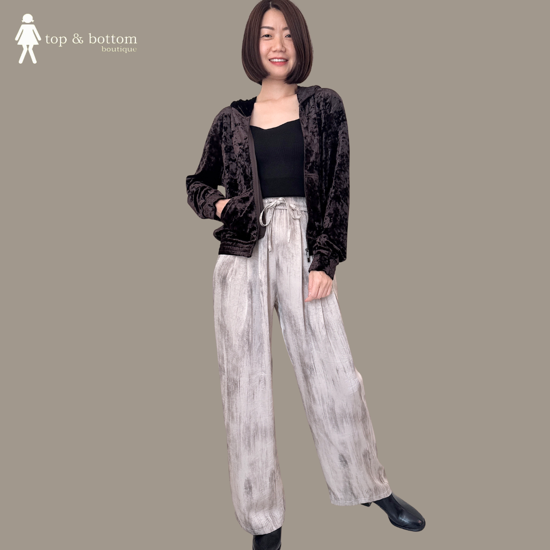 PAINT PRINTED SATIN WIDE LEG PANT