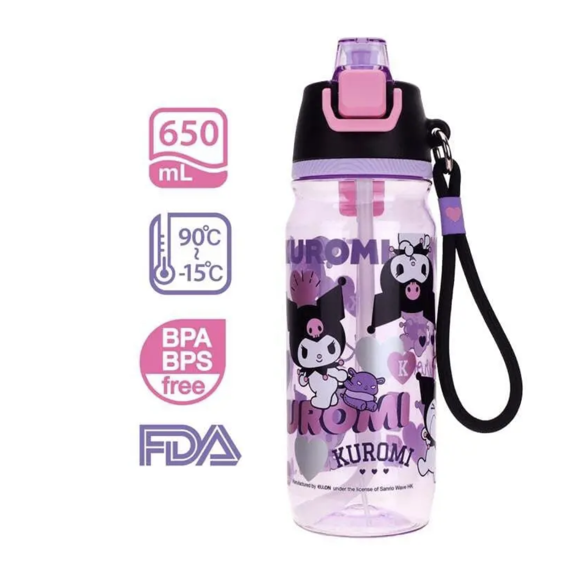 Kuromi 650ml BPA BPS Free 噴霧啜飲二合一水樽膠水樽 9-8475-1
