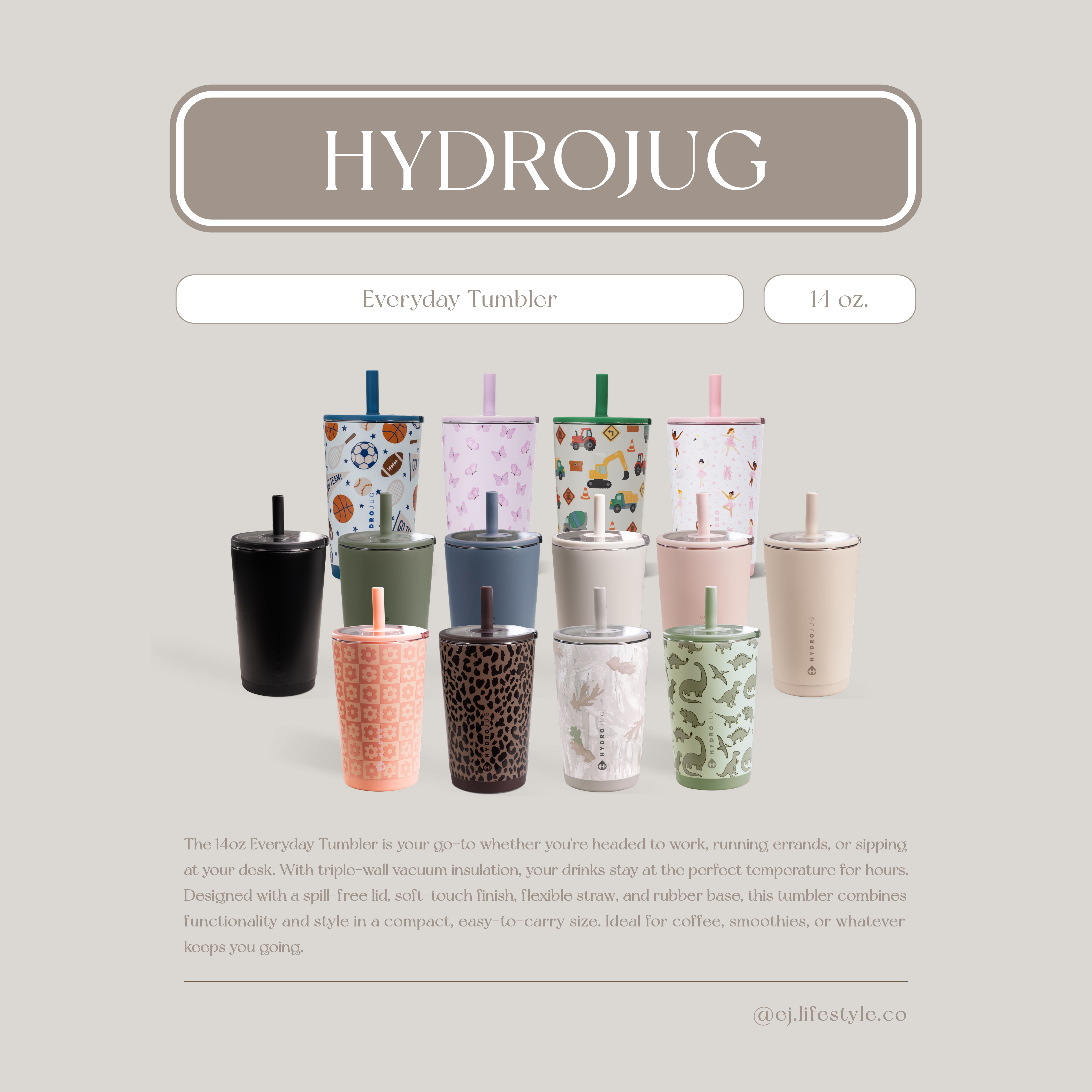🇺🇸 HYDROJUG Everyday Tumbler 日常保溫杯 吸管杯 防溢漏設計 14oz 414ml / 預購