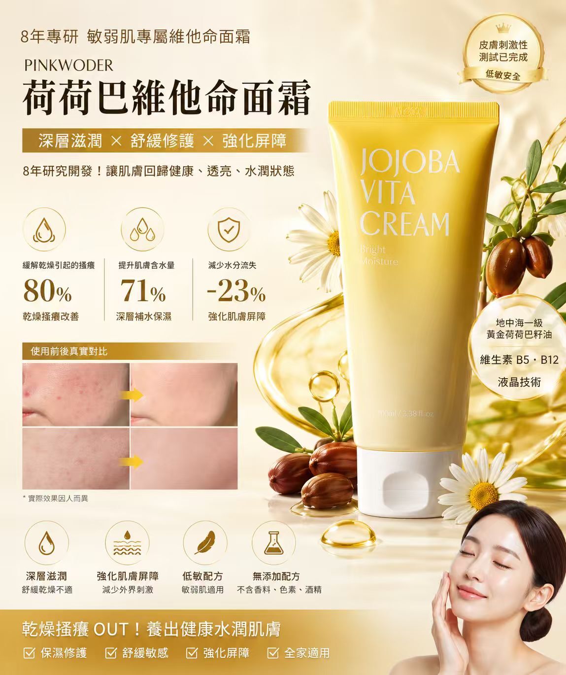 【現貨】PINKWODER LX0406806 Jojoba 維他命面霜 100ml