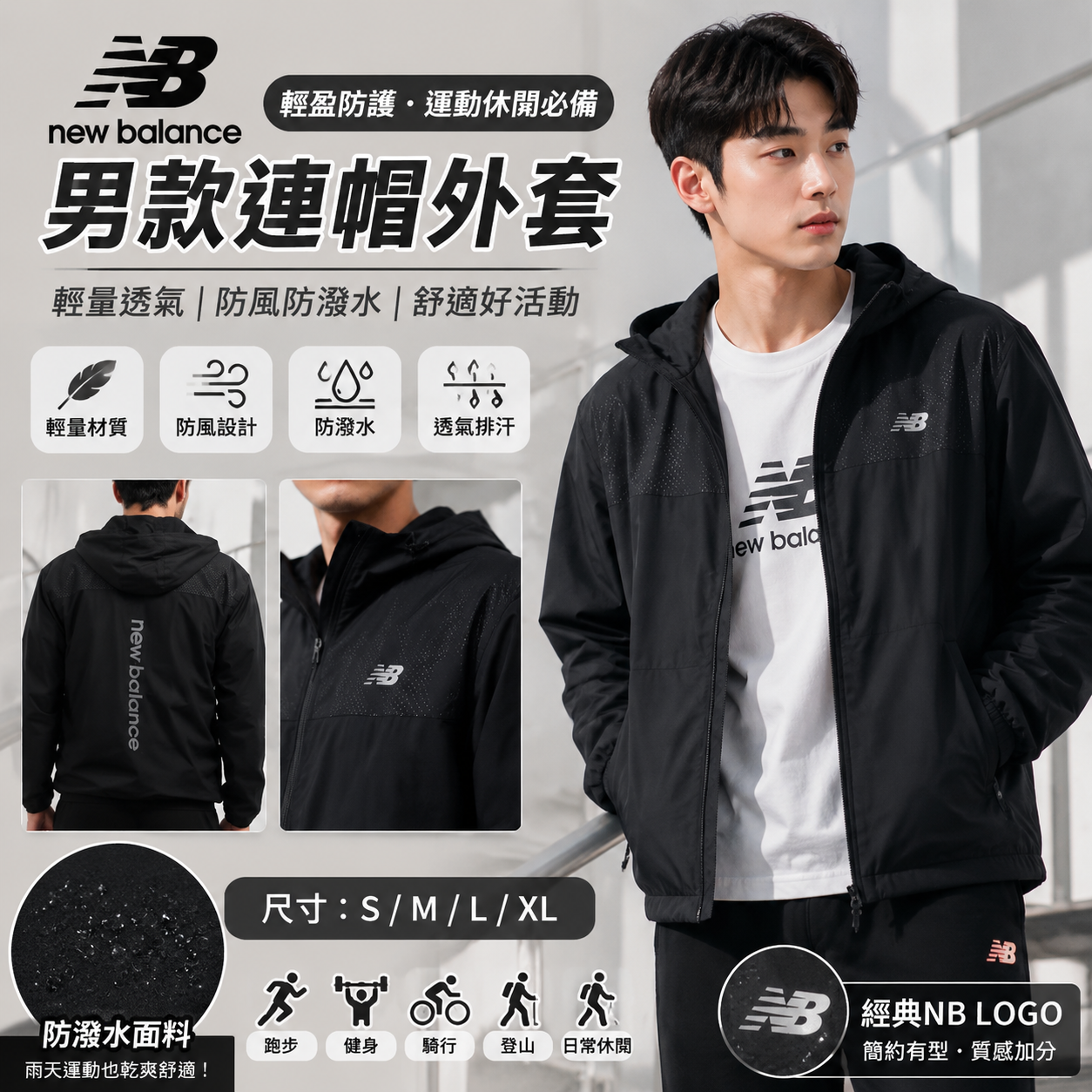【預購】New Balance H072261 Dobby 男裝連帽風褸 (黑色)