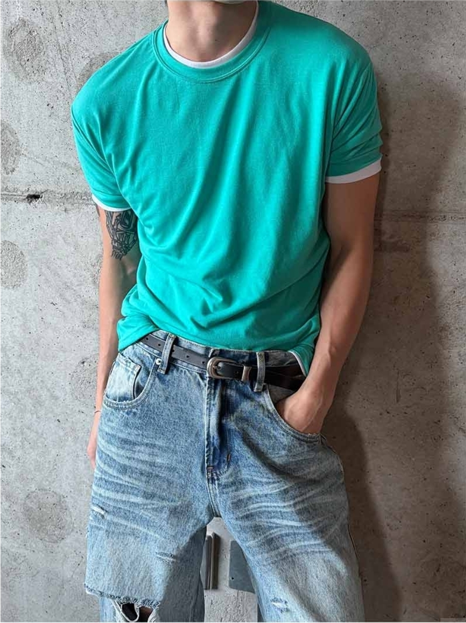 Mercerized cotton muscle short-sleeved T-shirt