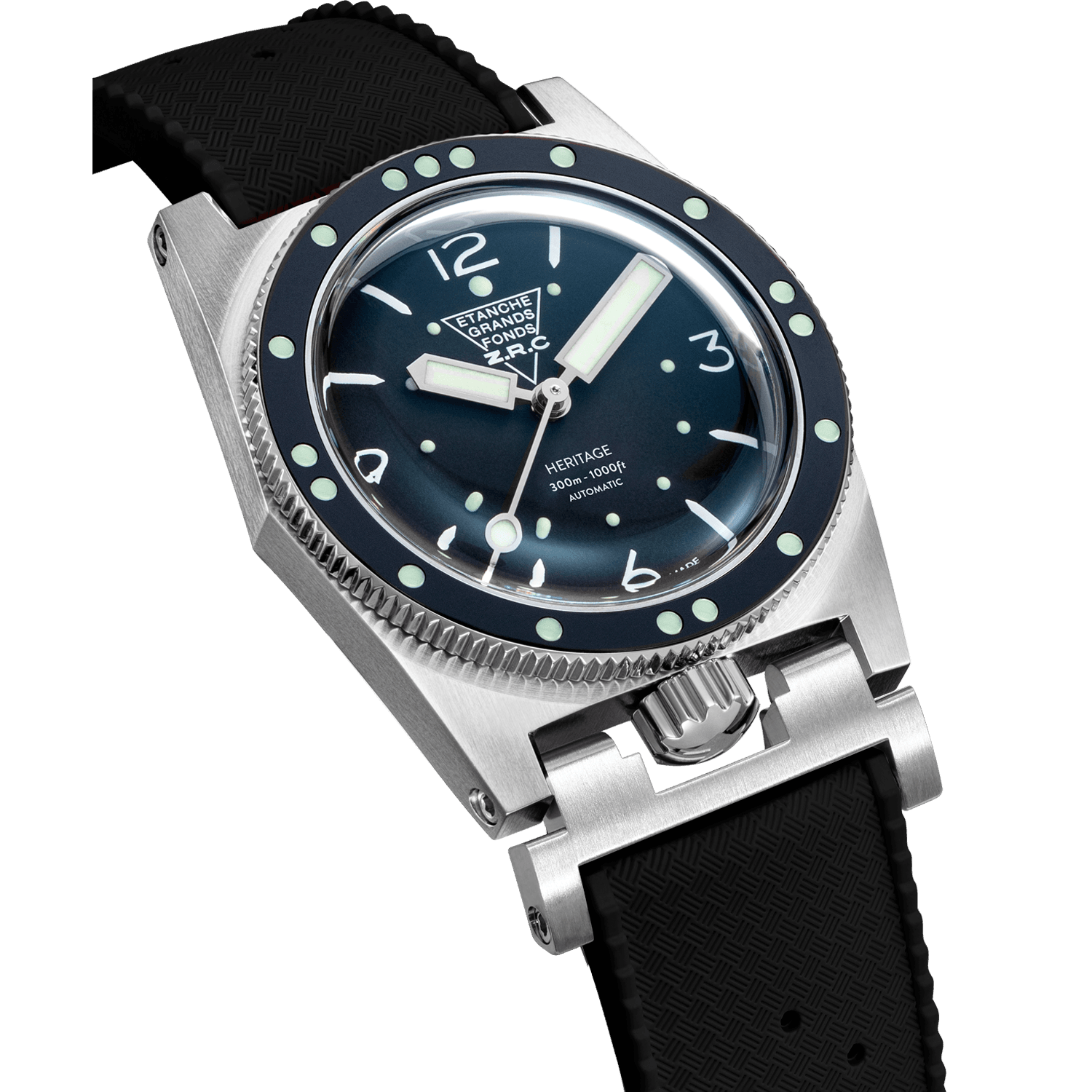 ZRC Grands Fonds 300 Heritage Black Dial Rubber Dive Watch 39mm (GF381128)