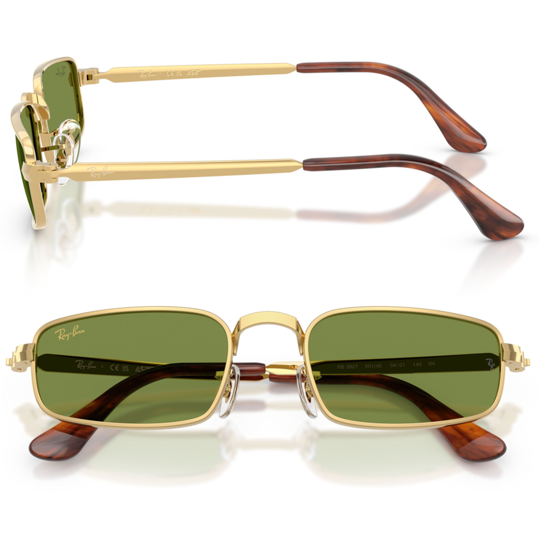 【RayBan】RB3927 0014E-54mm 方框太陽眼鏡♦(芒金|綠色)
