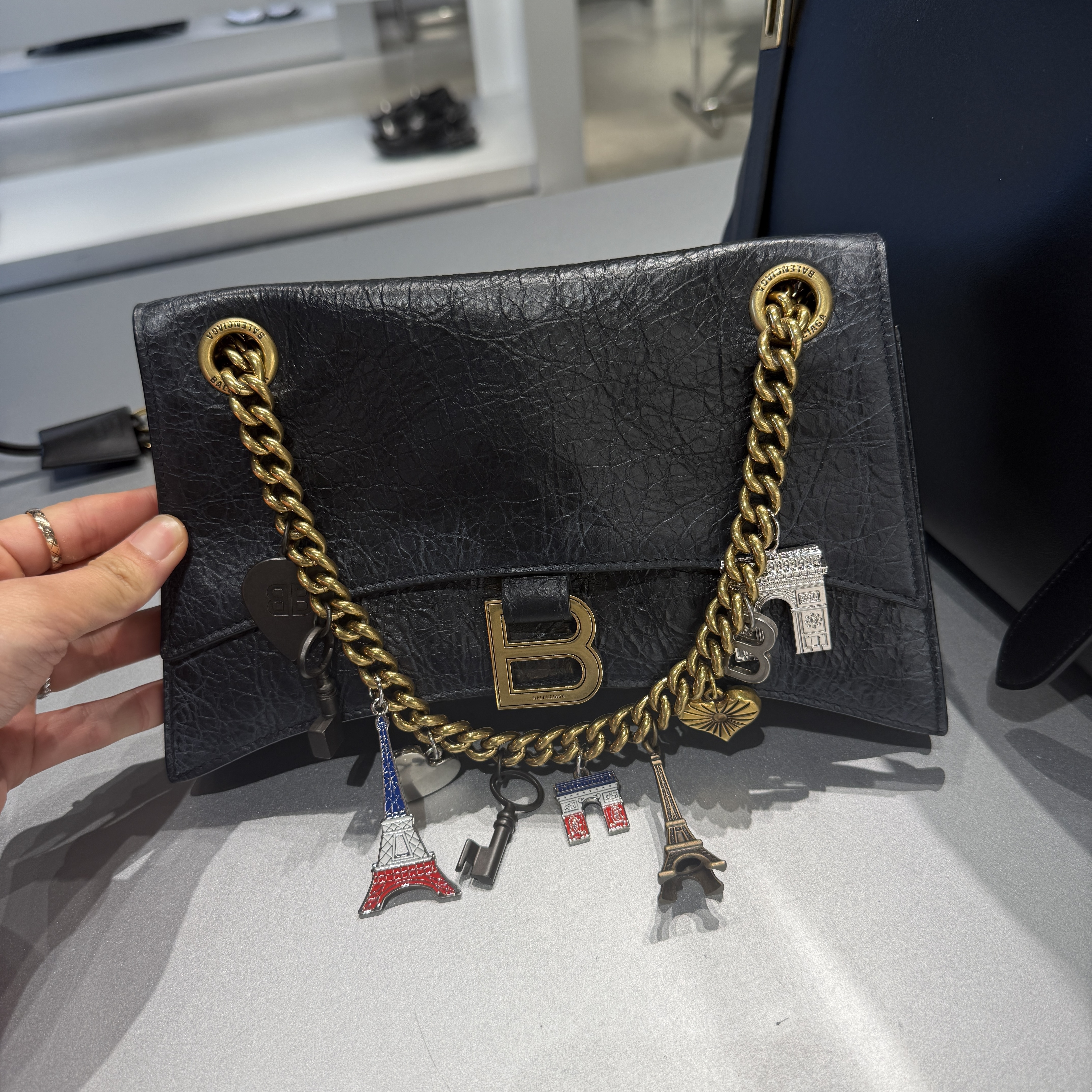 Balenciaga crush chain bag charms black