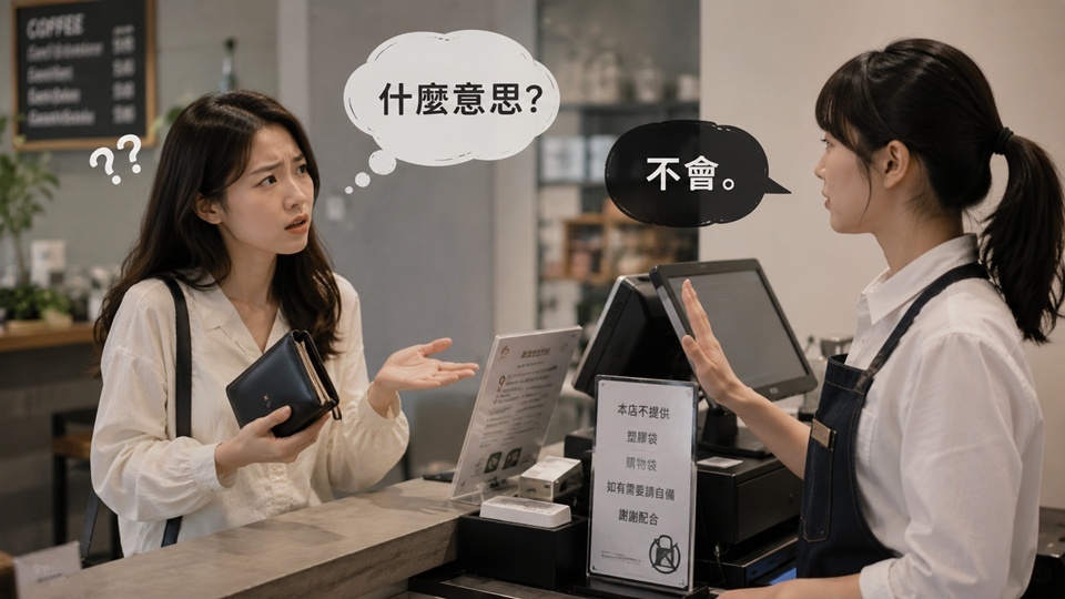 在台灣,跟店員或朋友說「謝謝」,對方常常會回一句「不會」,等於「不客氣」的意思。