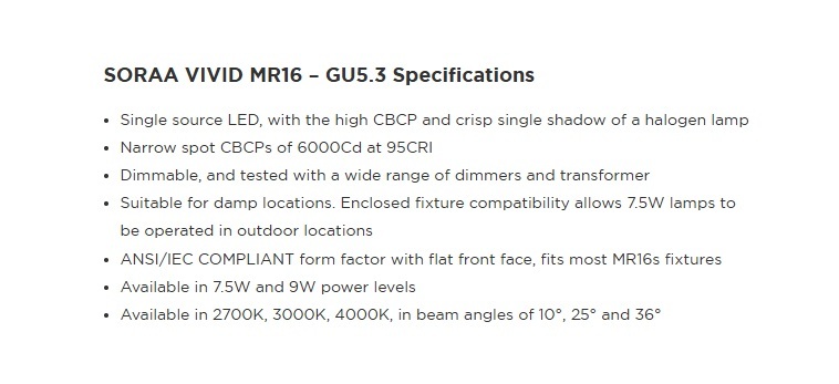 SORAA LED MR16 GU5.3 9W 2700K SM16-09-25D-927-03 LED 燈泡