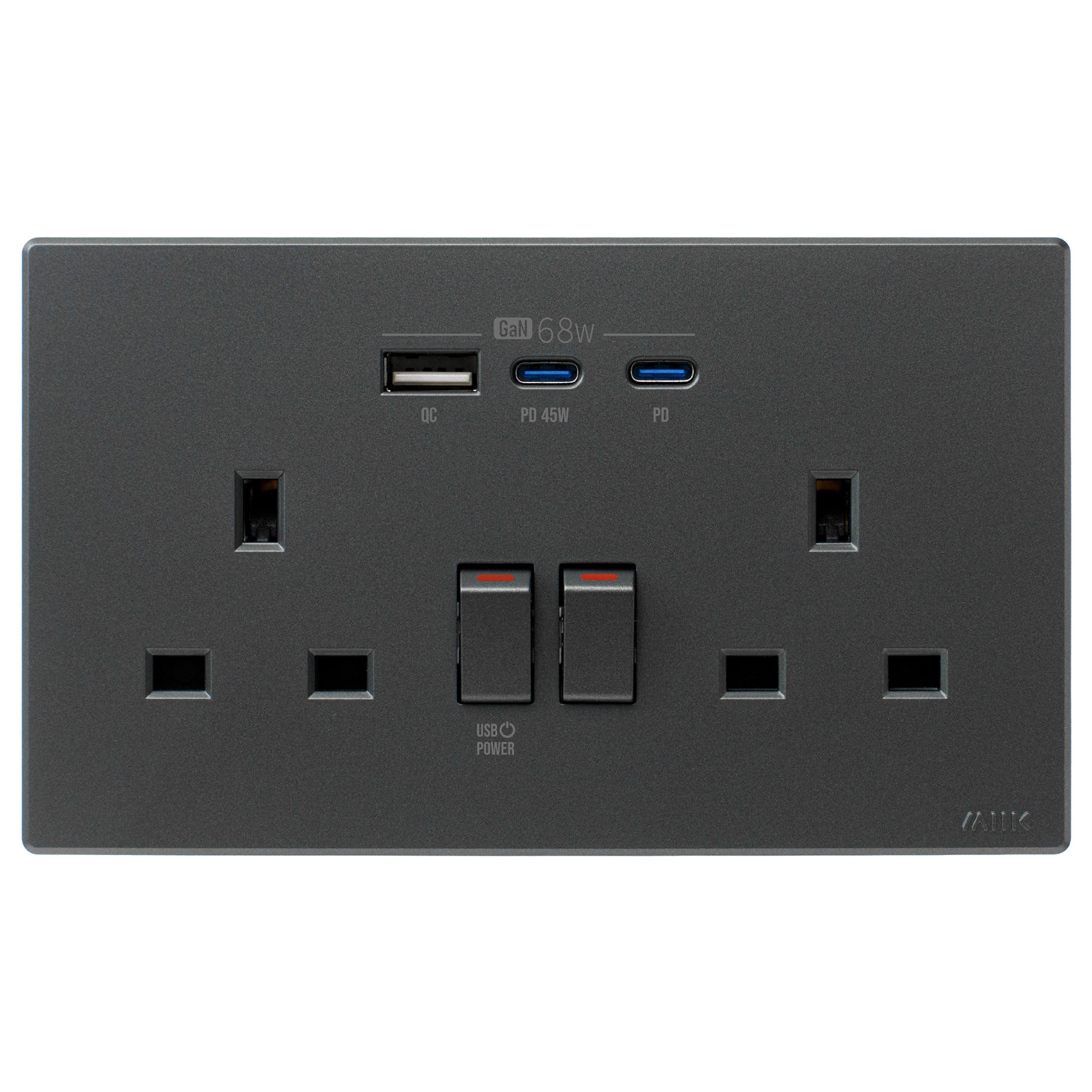 M2K GaN68W Type-C/USB 電制插座 (孖蘇) - 石墨灰