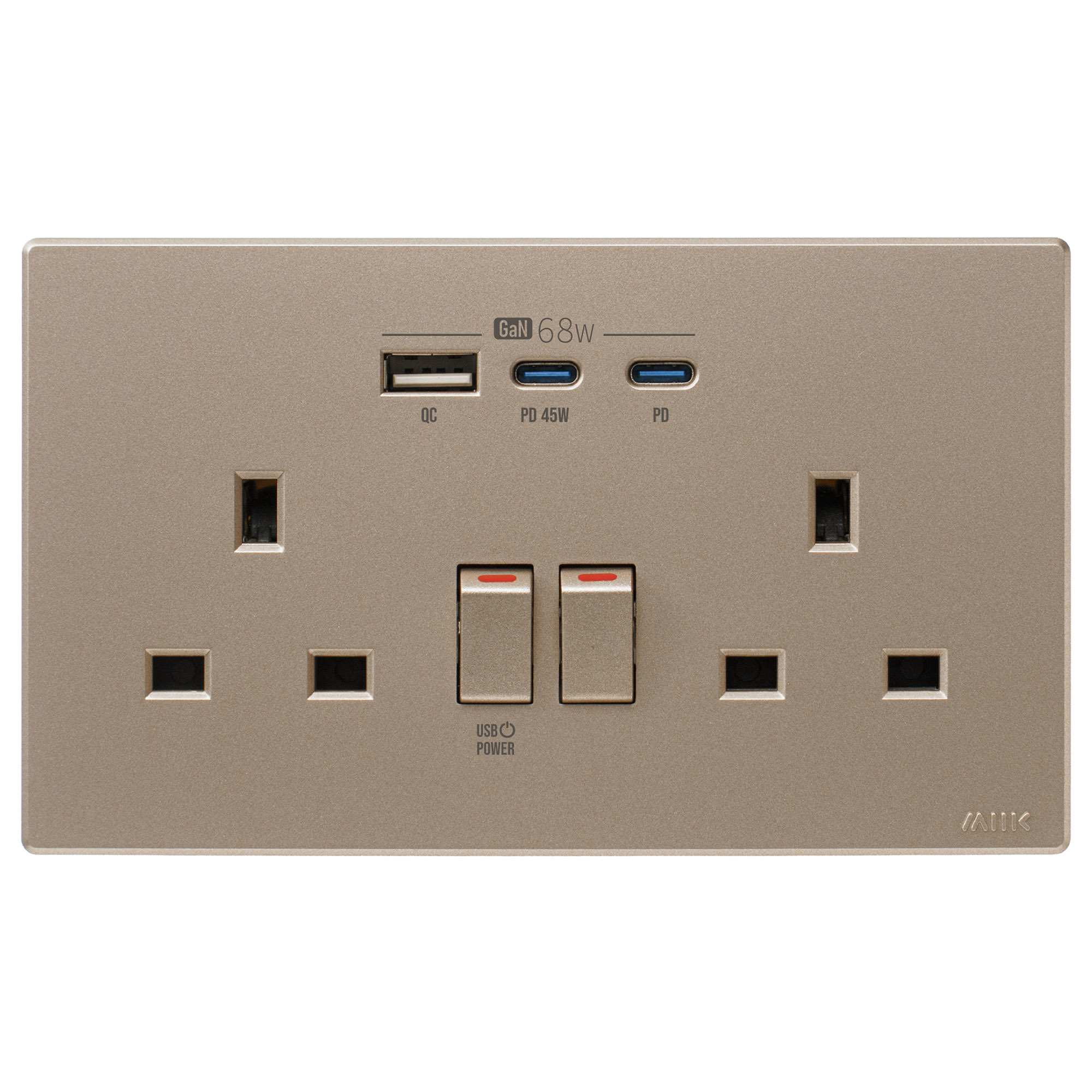 M2K GaN68W Type-C/USB 電制插座 (孖蘇) - 玫瑰金
