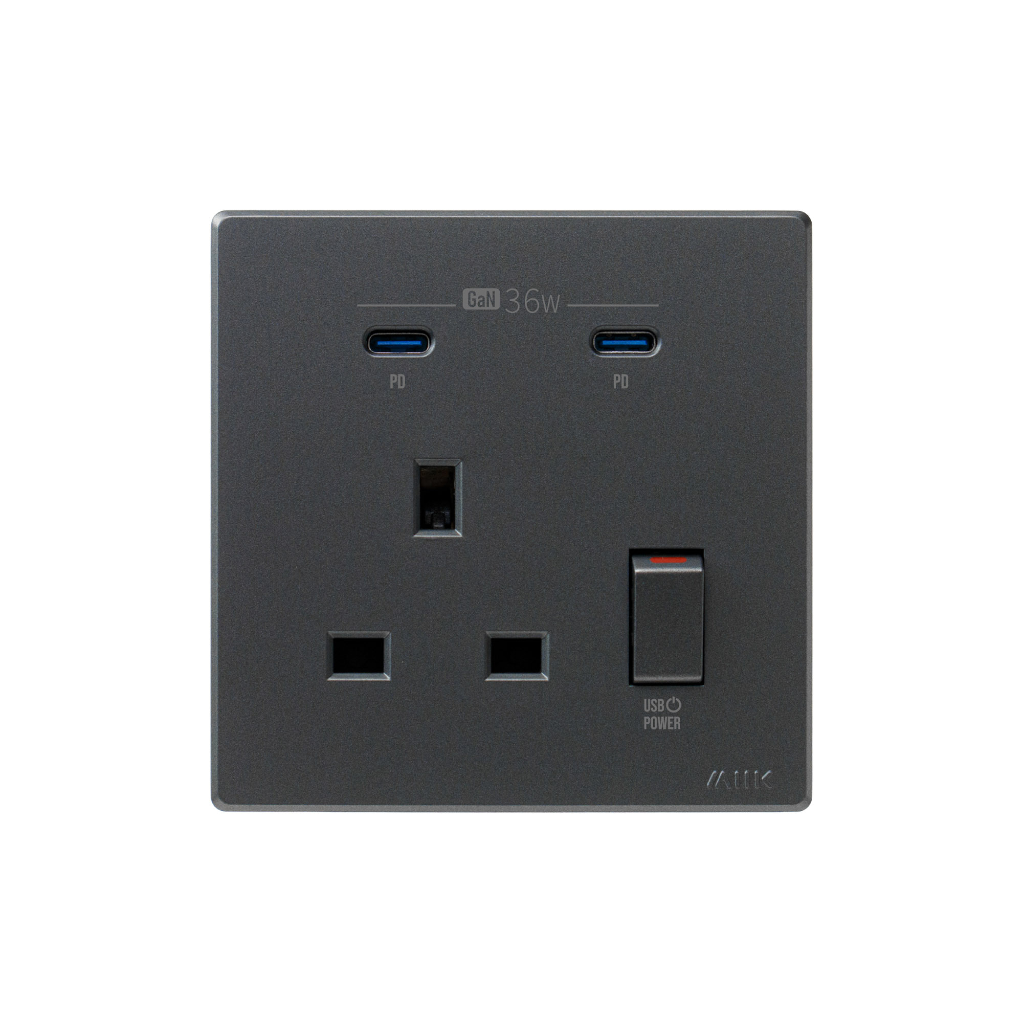 M2K GaN36W 雙Type-C 電制插座 (單蘇) - 石墨灰