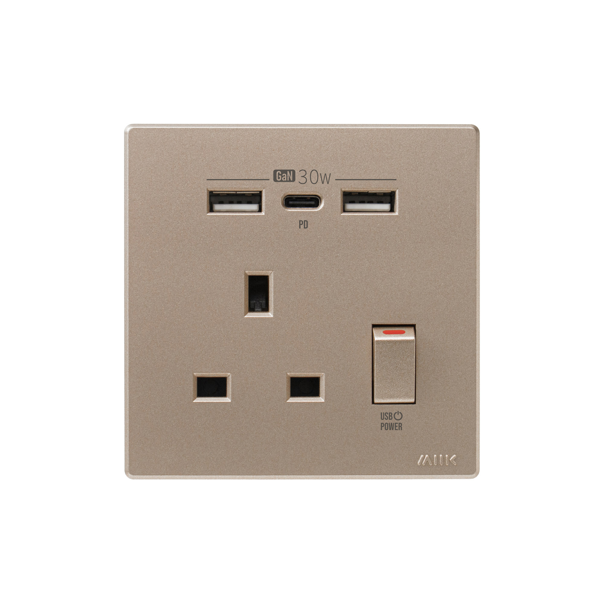 M2K GaN30W Type-C/USB 電制插座 (單蘇) - 玫瑰金