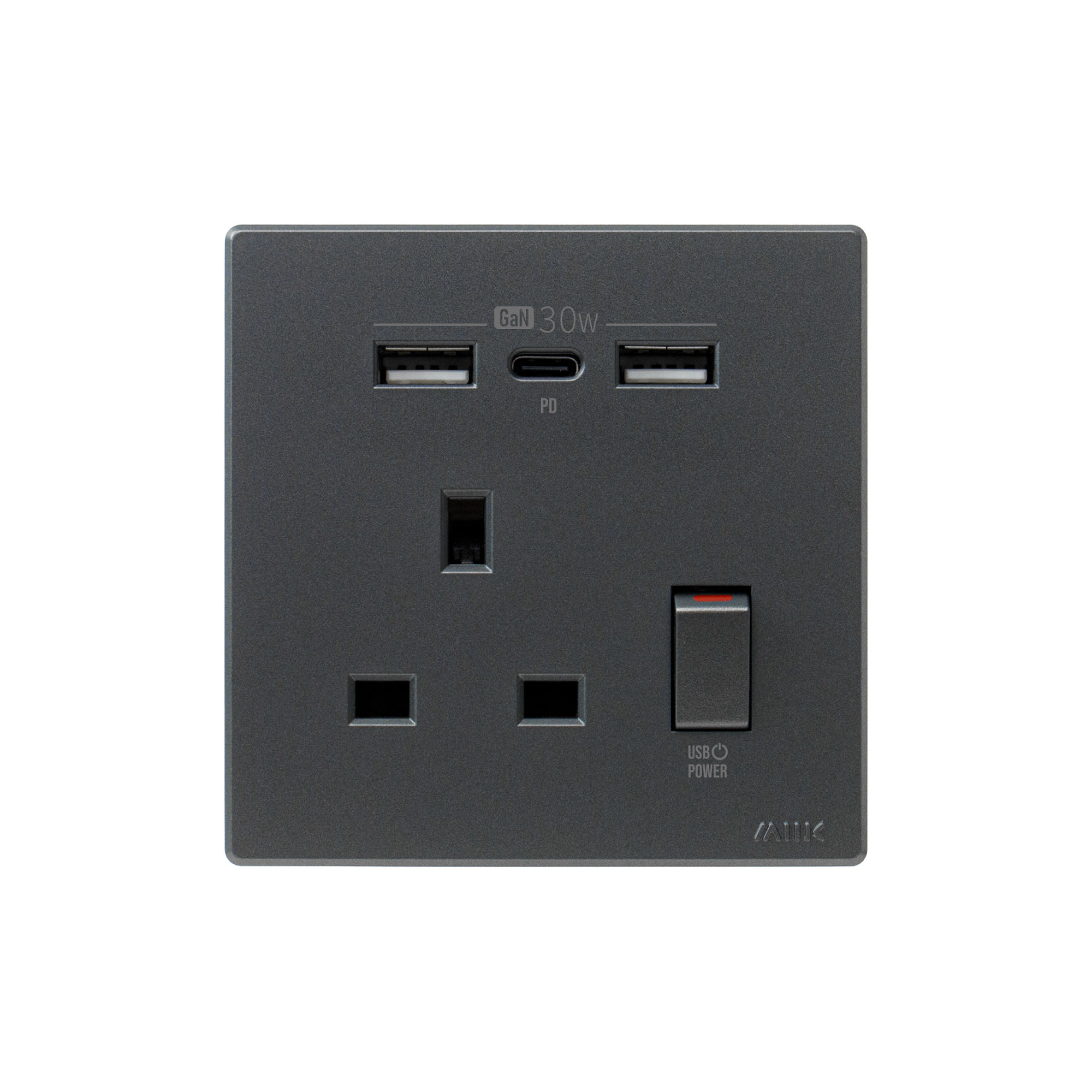 M2K GaN30W Type-C/USB 電制插座 (單蘇) - 石墨灰