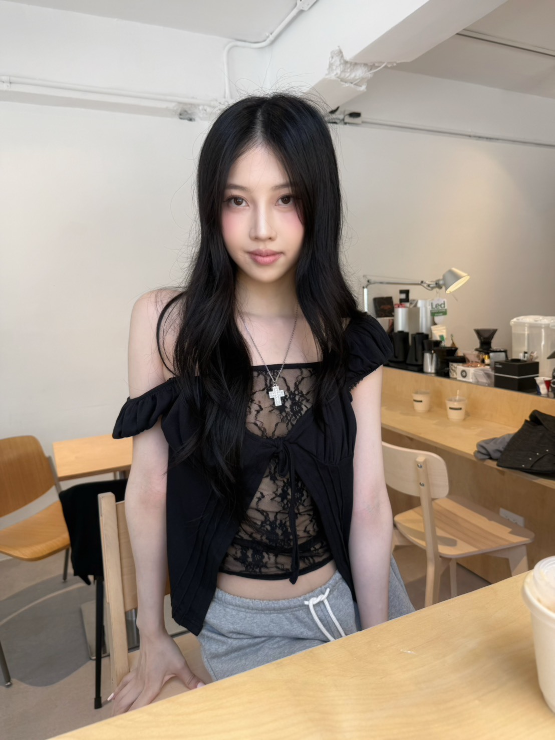 現貨! 9.amez project muir mood lace top (black) 蕾絲拼接綁帶上衣