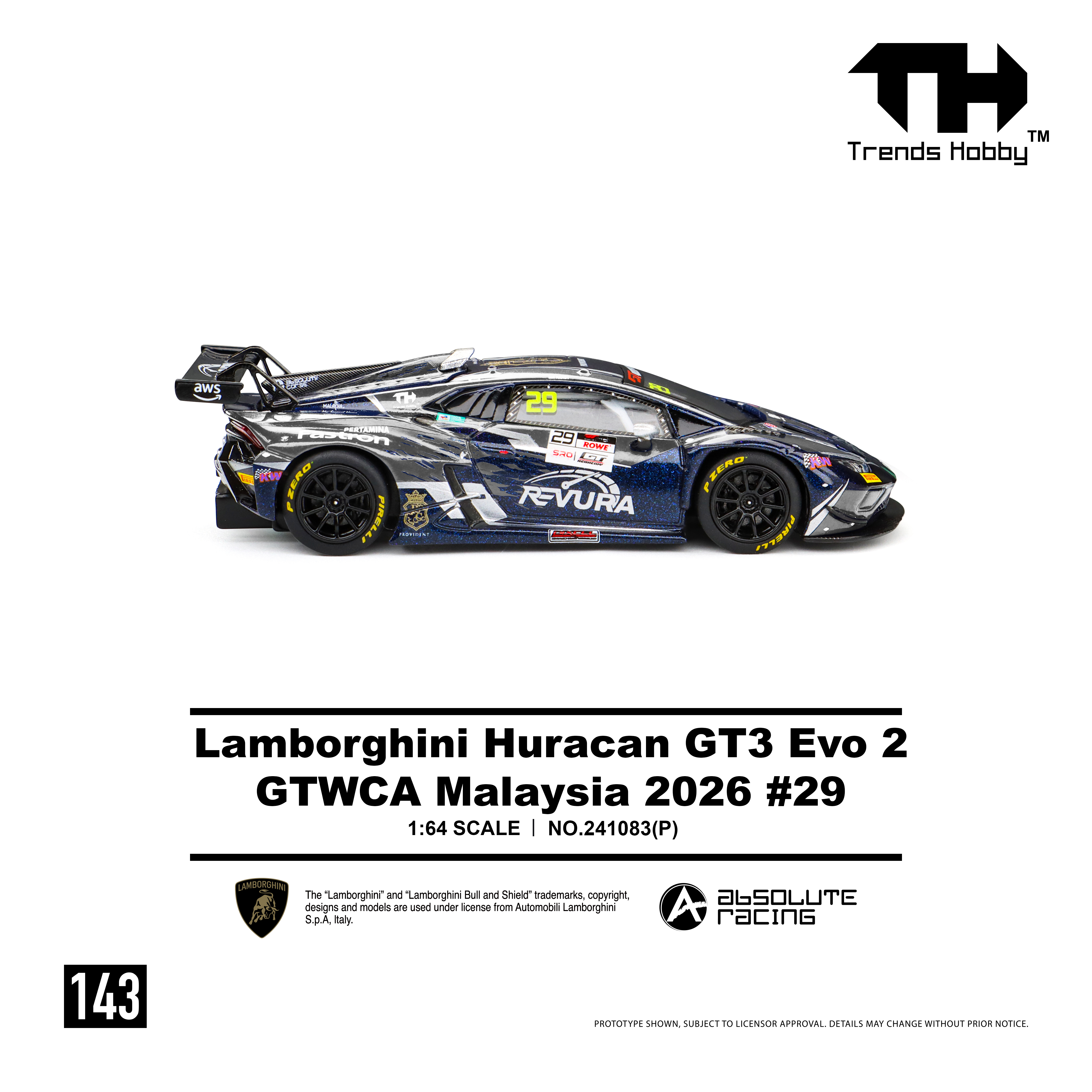 [預訂] Trend Hobby 1/64 - 林寶堅尼Lamborghini Huracan GT3 EVO2 - GTWCA 馬來西亞 2026 #29