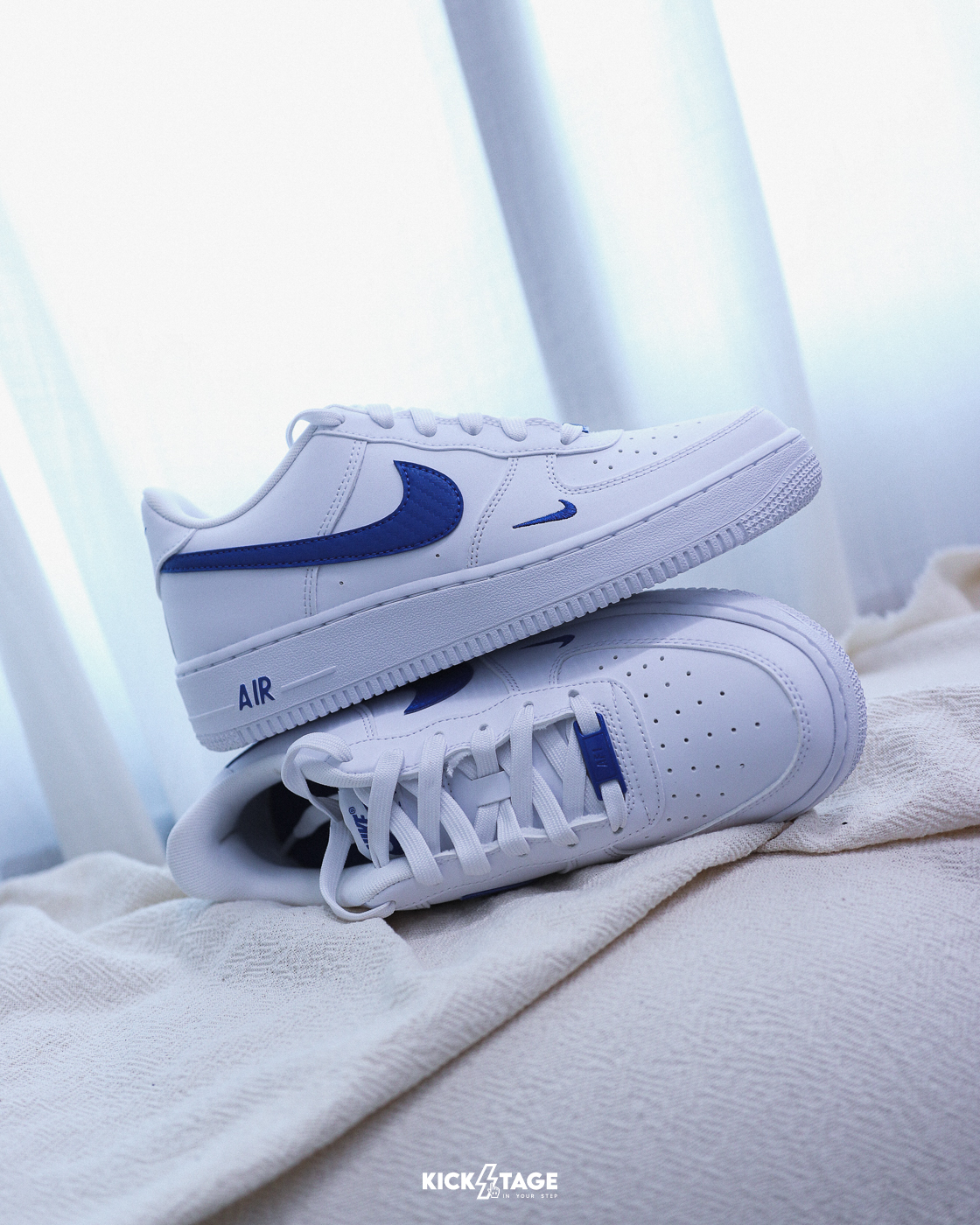 大童鞋 女鞋 NIKE AIR FORCE 1 KI TECH ESS GS 白藍 克萊茵藍 刺繡 小勾 皮革 經典 休閒鞋【IM7662-100】AF1 WAF1