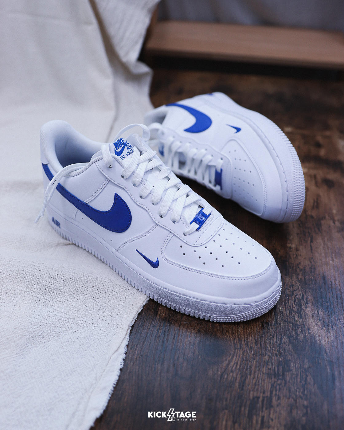 男鞋 NIKE AIR FORCE 1 '07 白藍 克萊茵藍 刺繡 小勾 皮革 經典 休閒鞋【IV5732-100】AF1 WAF1