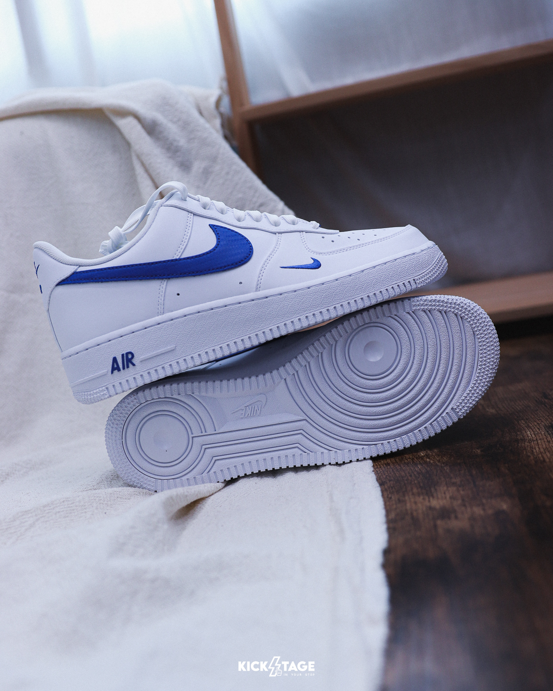 男鞋 NIKE AIR FORCE 1 '07 白藍 克萊茵藍 刺繡 小勾 皮革 經典 休閒鞋【IV5732-100】AF1 WAF1