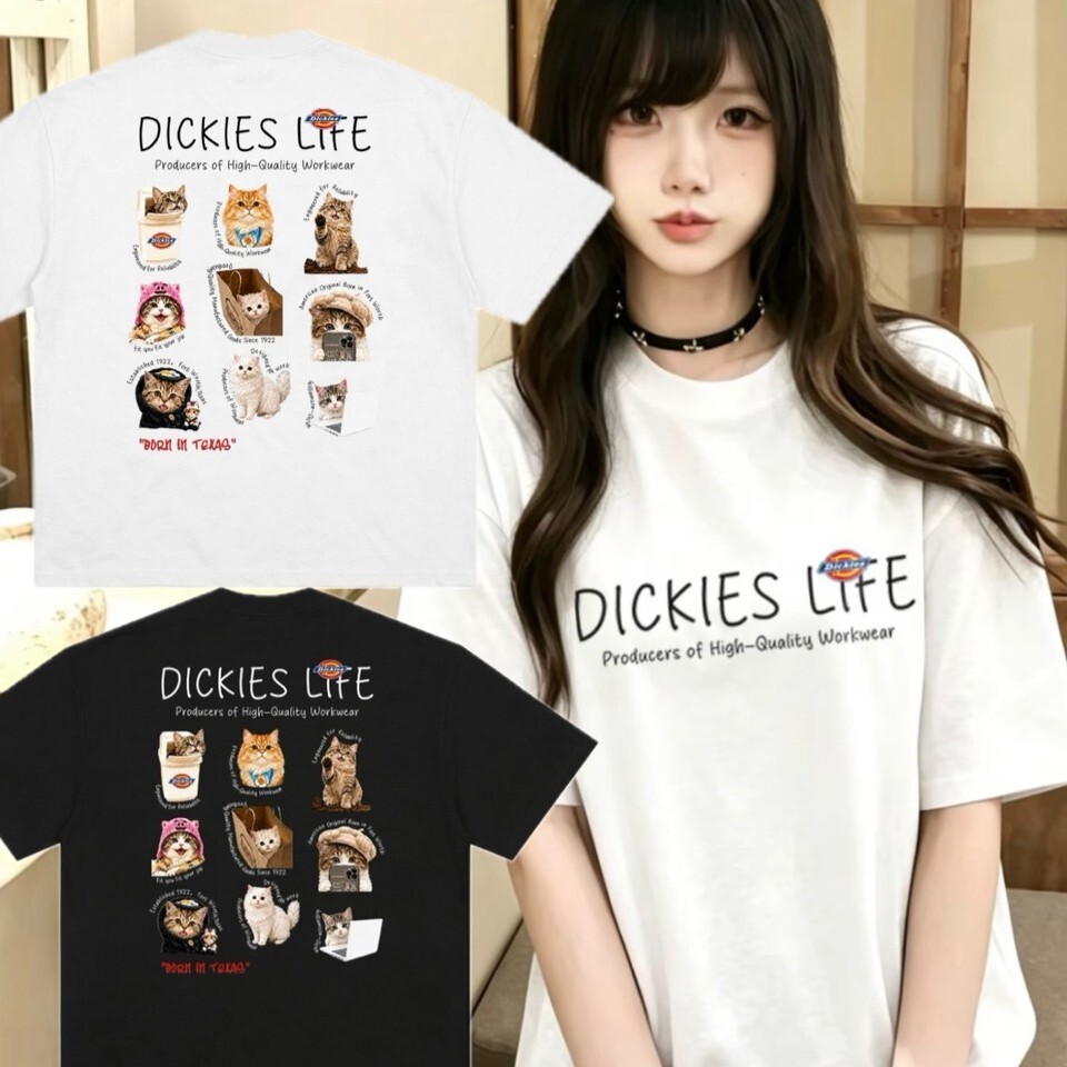 『預購商品』Dickies 萌趣貓咪印花純棉寬鬆落肩短袖T恤 DKU262MKTPCM-CYZZ