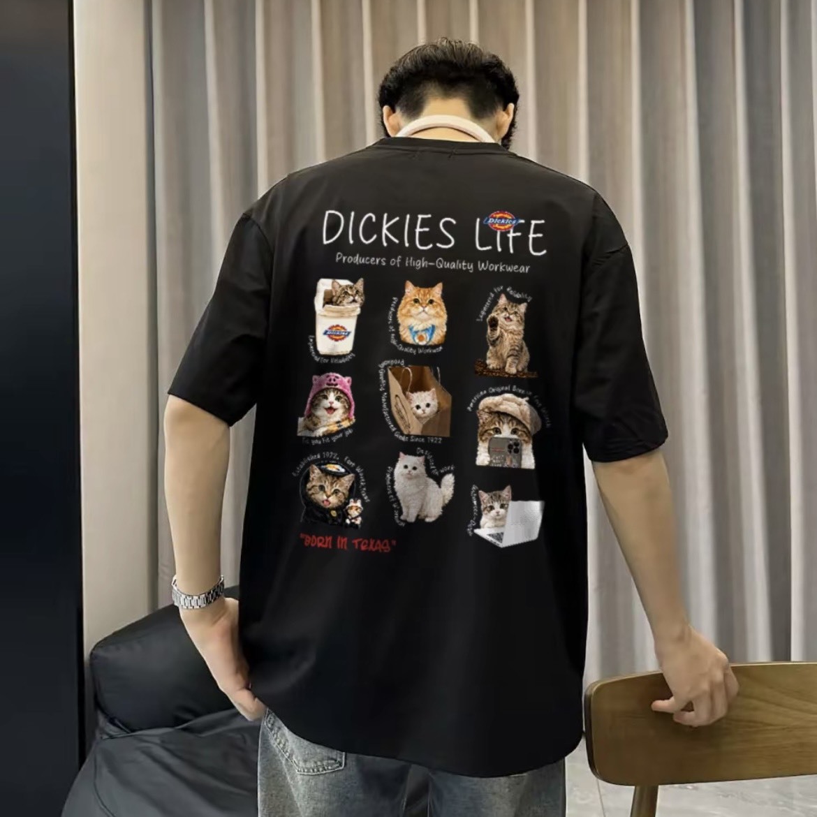 『預購商品』Dickies 萌趣貓咪印花純棉寬鬆落肩短袖T恤 DKU262MKTPCM-CYZZ