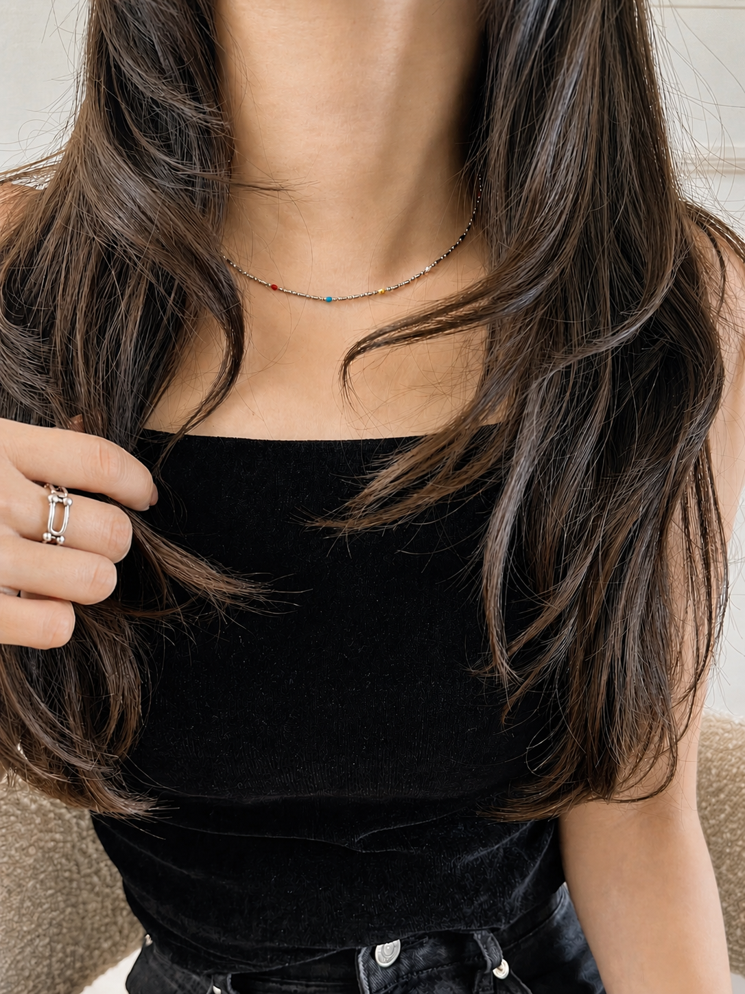 SS magnet random beads necklace