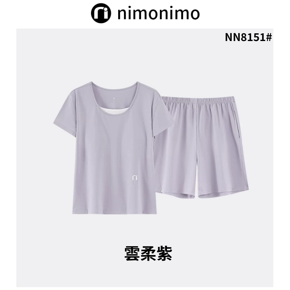 INN-CCG0723-121 NN8151#雲柔棉睡衣套裝(帶胸墊)-短袖短褲-雲柔紫 (A21)(M-3XL)