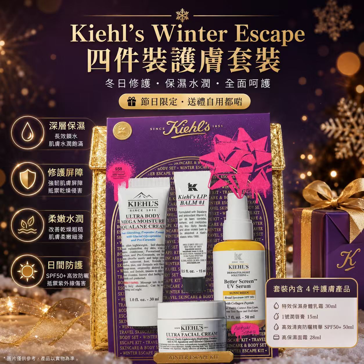 【現貨】Kiehls LX030708 Winter Escape 四件裝護膚套裝
