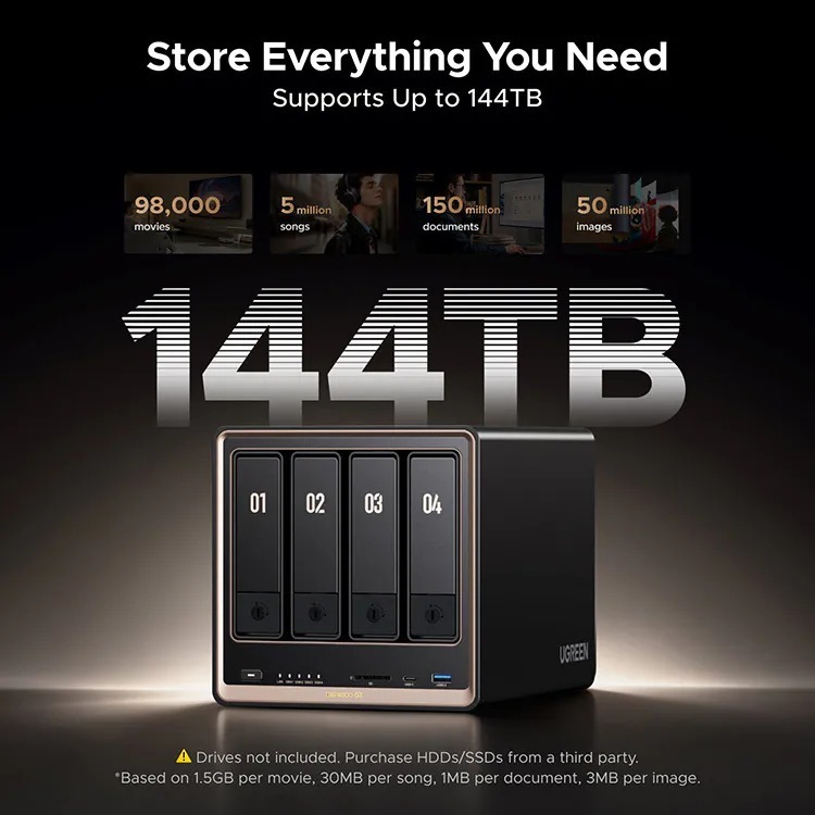 UGREEN 綠聯 NASync 4-Bay NAS 網絡儲存伺服器 - DXP4800 GT
