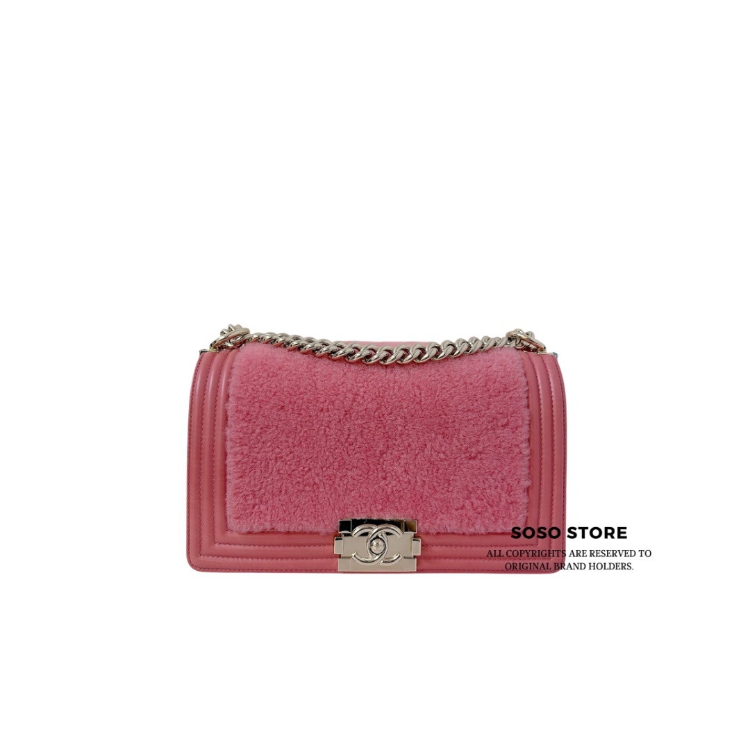 Chanel Shearling Calfskin Small Boy Bag - Pink / GHW