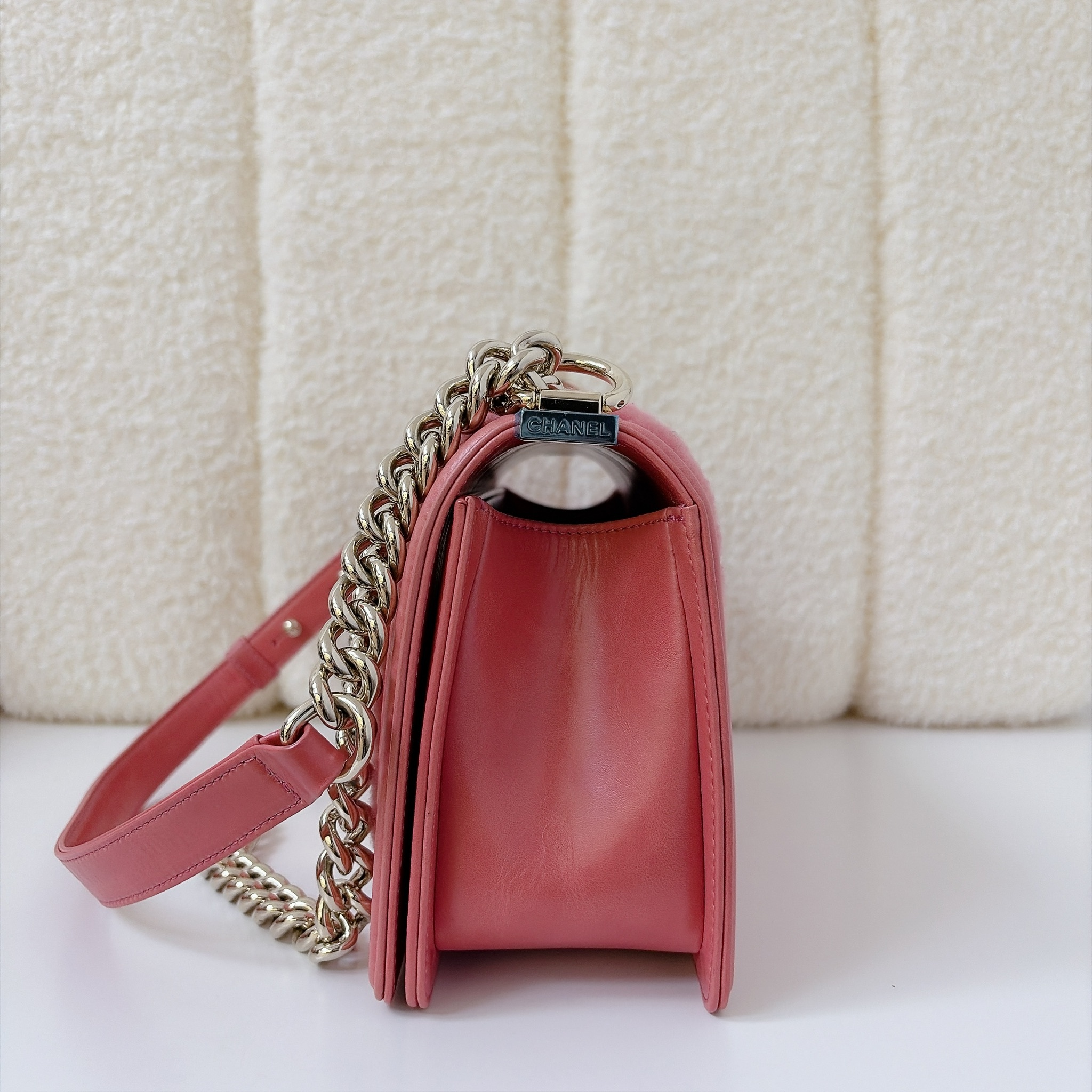 Chanel Shearling Calfskin Small Boy Bag - Pink / GHW