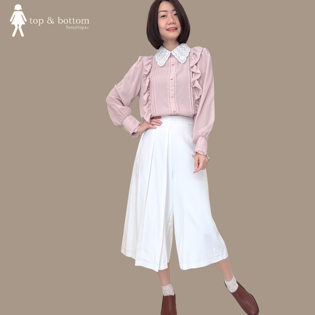 LONG SLEEVE LACE & PEARL DETAILED CHIFFON BLOUSE