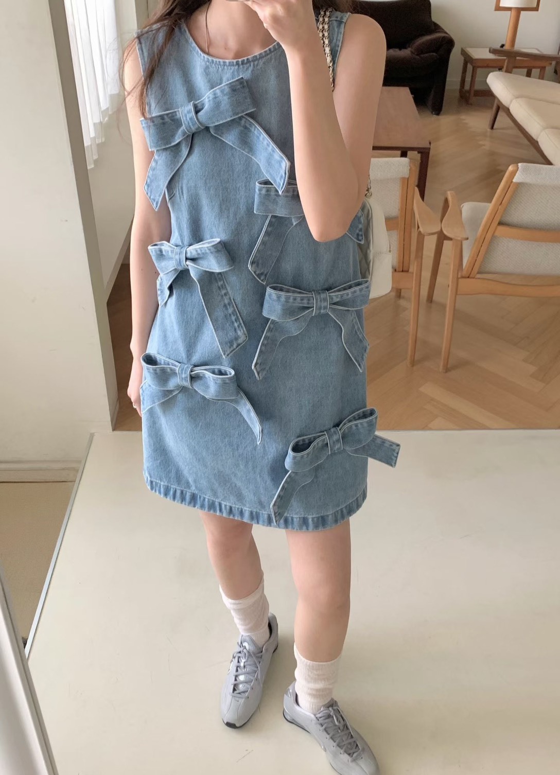 立體牛仔蝴蝶結短洋裝