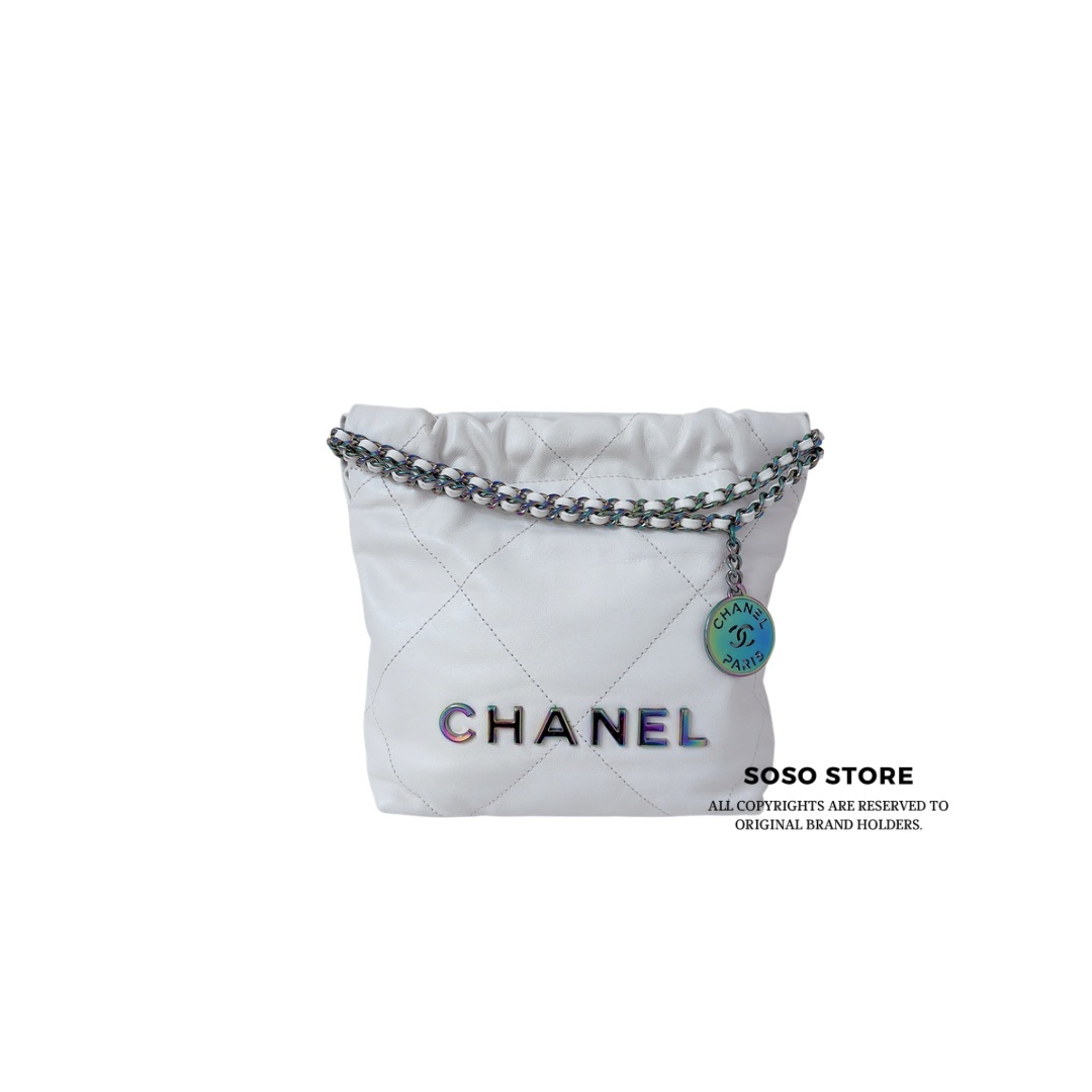 Chanel 22 Mini Handbag - White / Iridescent Rainbow HW
