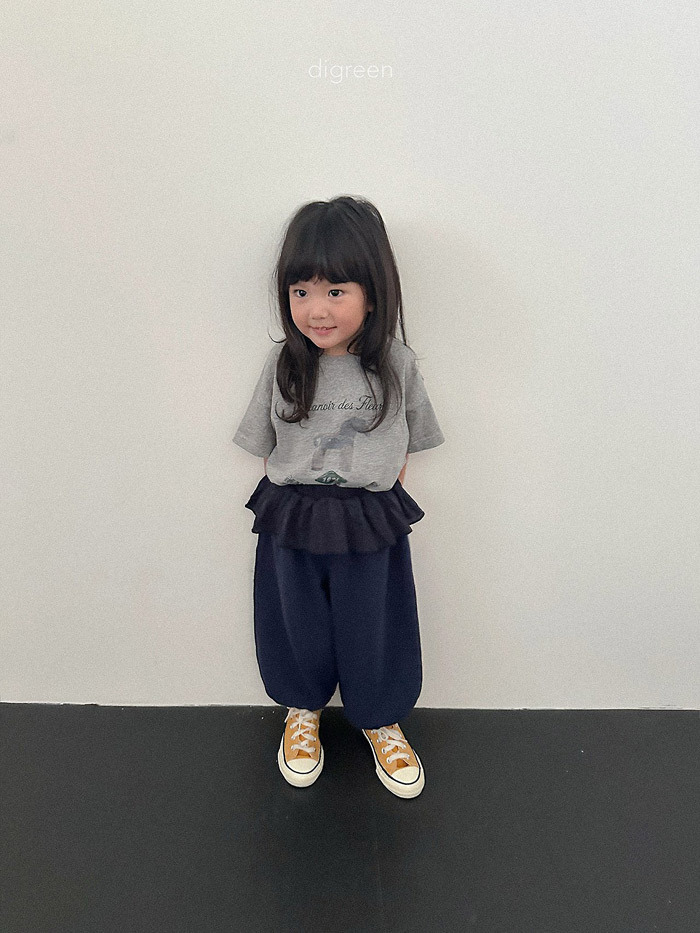 正韓秋Digreenkids 兩色花邊寬鬆感運動褲