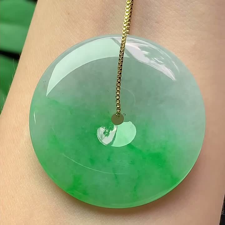 翡翠飄綠平安扣 (37.8mm直徑),天然翡翠A玉, 緬甸玉, Jade, Jadeite
