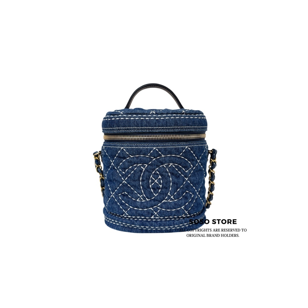 Chanel Quilted Denim Vanity Case - Blue / GHW