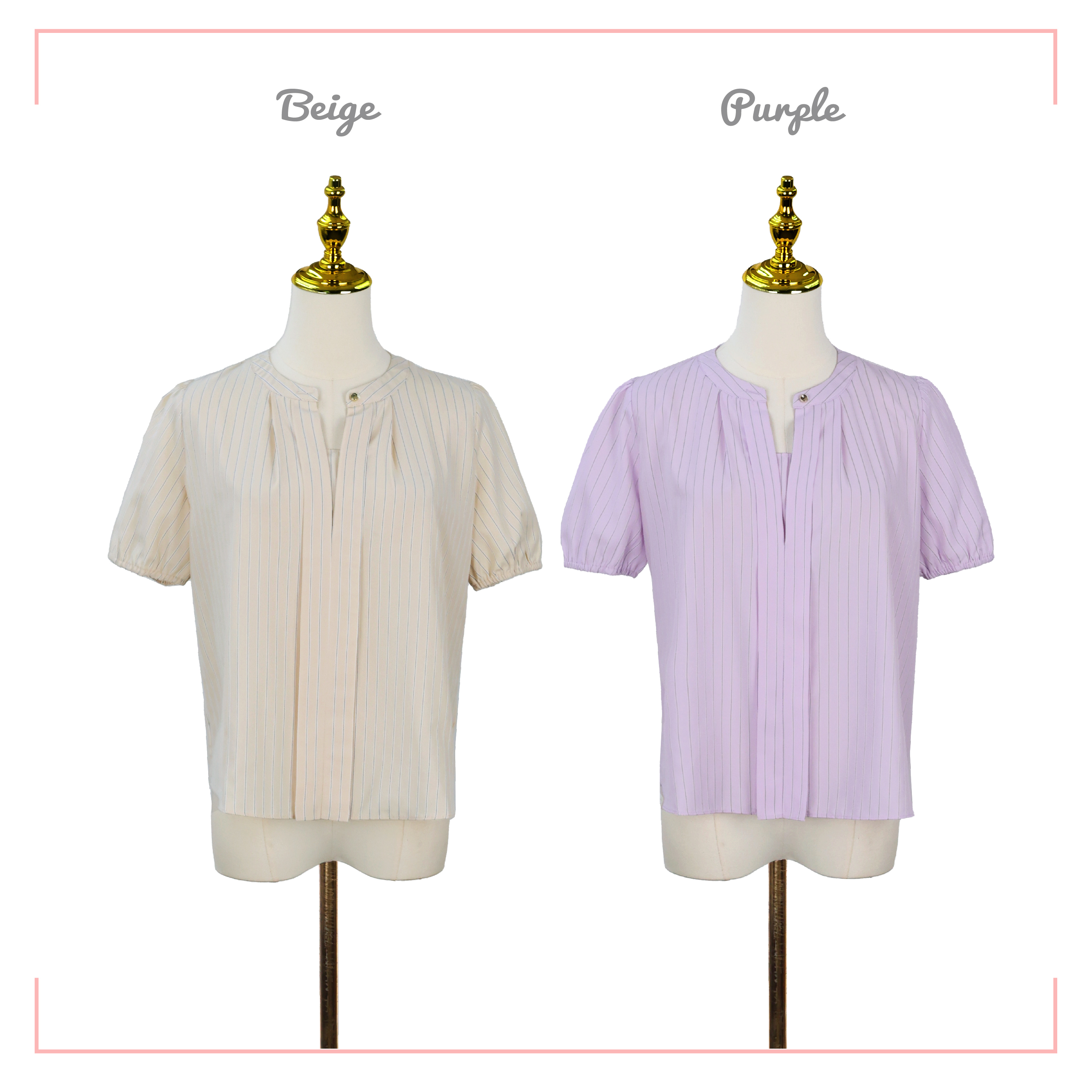 V-Neck Pintuck Fine Stripe Top SH0446