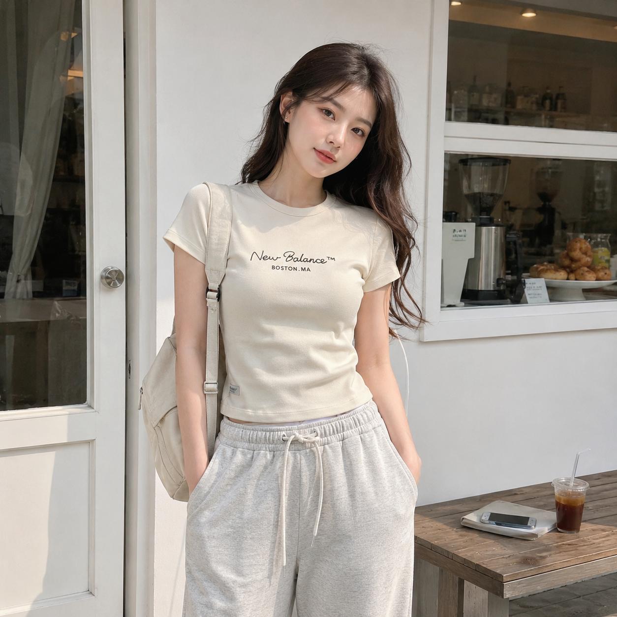 NEW BALANCE 短T NB 米白 草寫LOGO 華夫格 短袖 女 WT62Y2OVSST