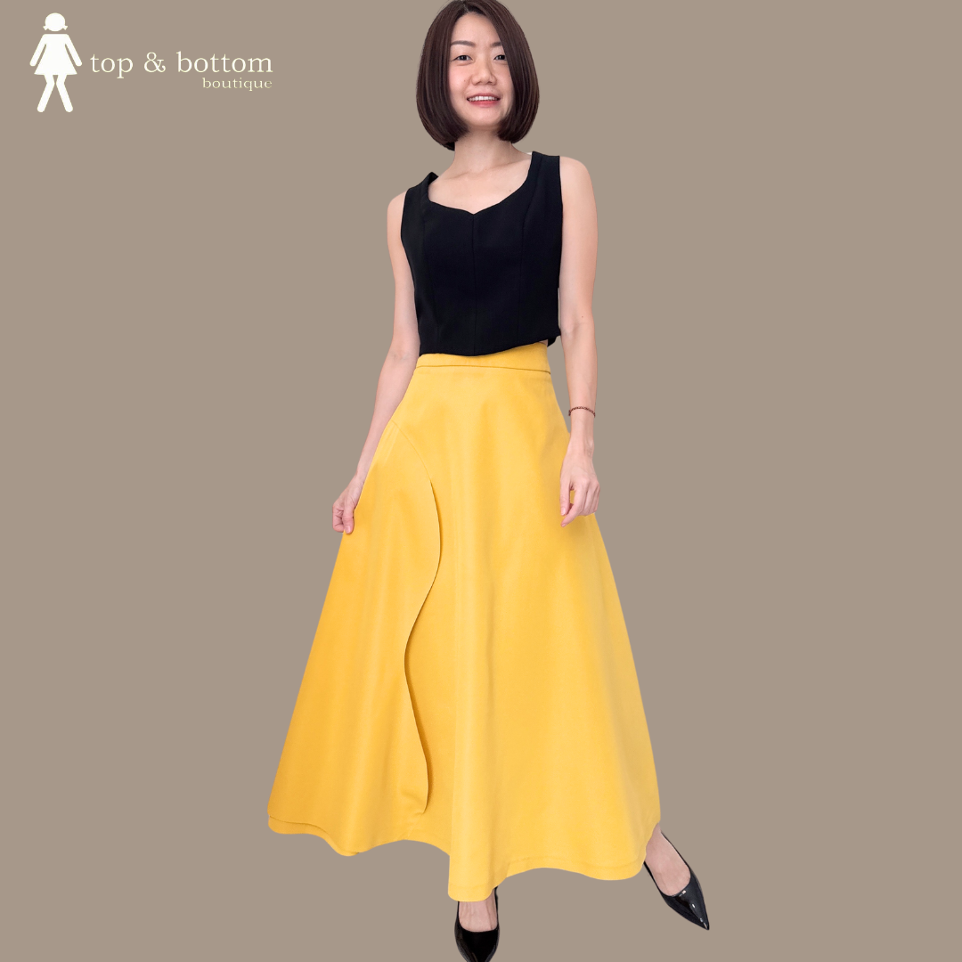 SOLID HIGH WAISTED ALINE LONG SKIRT