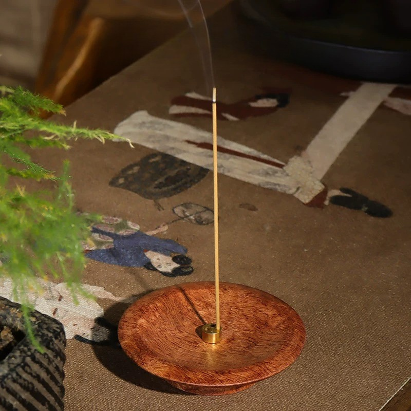 花梨木嵌銅多孔線香座