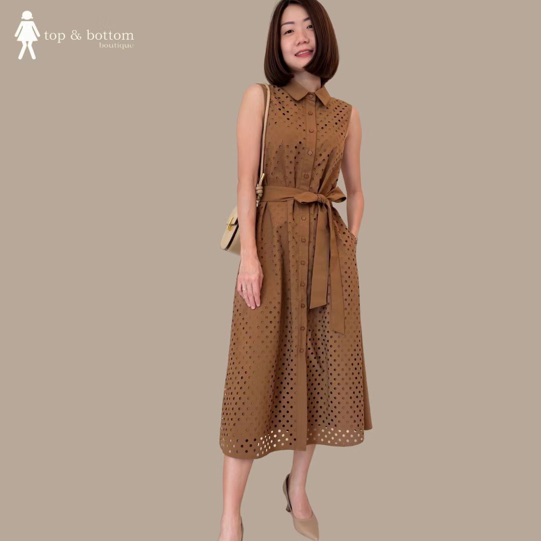 SLEEVELESS COLLARED BUTTON MIDI DRESS