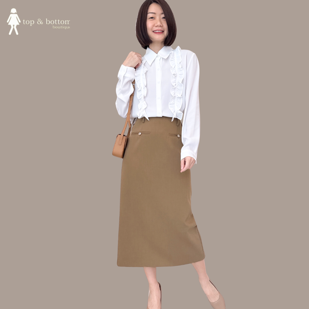 HIGH WAISTED PENCIL MIDI SKIRT WITH BELT