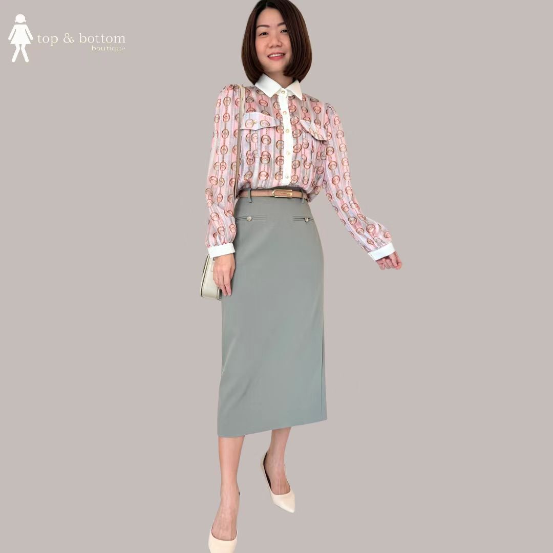 HIGH WAISTED PENCIL MIDI SKIRT WITH BELT