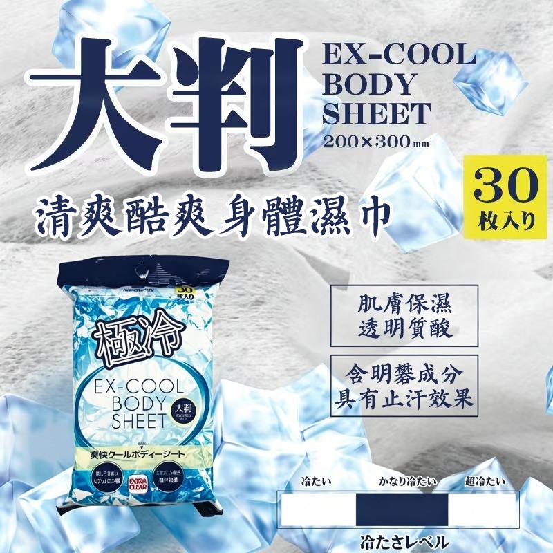 日本 HADARIKI 爽快冰涼身體濕紙巾(大號) 30'S （1套2包）