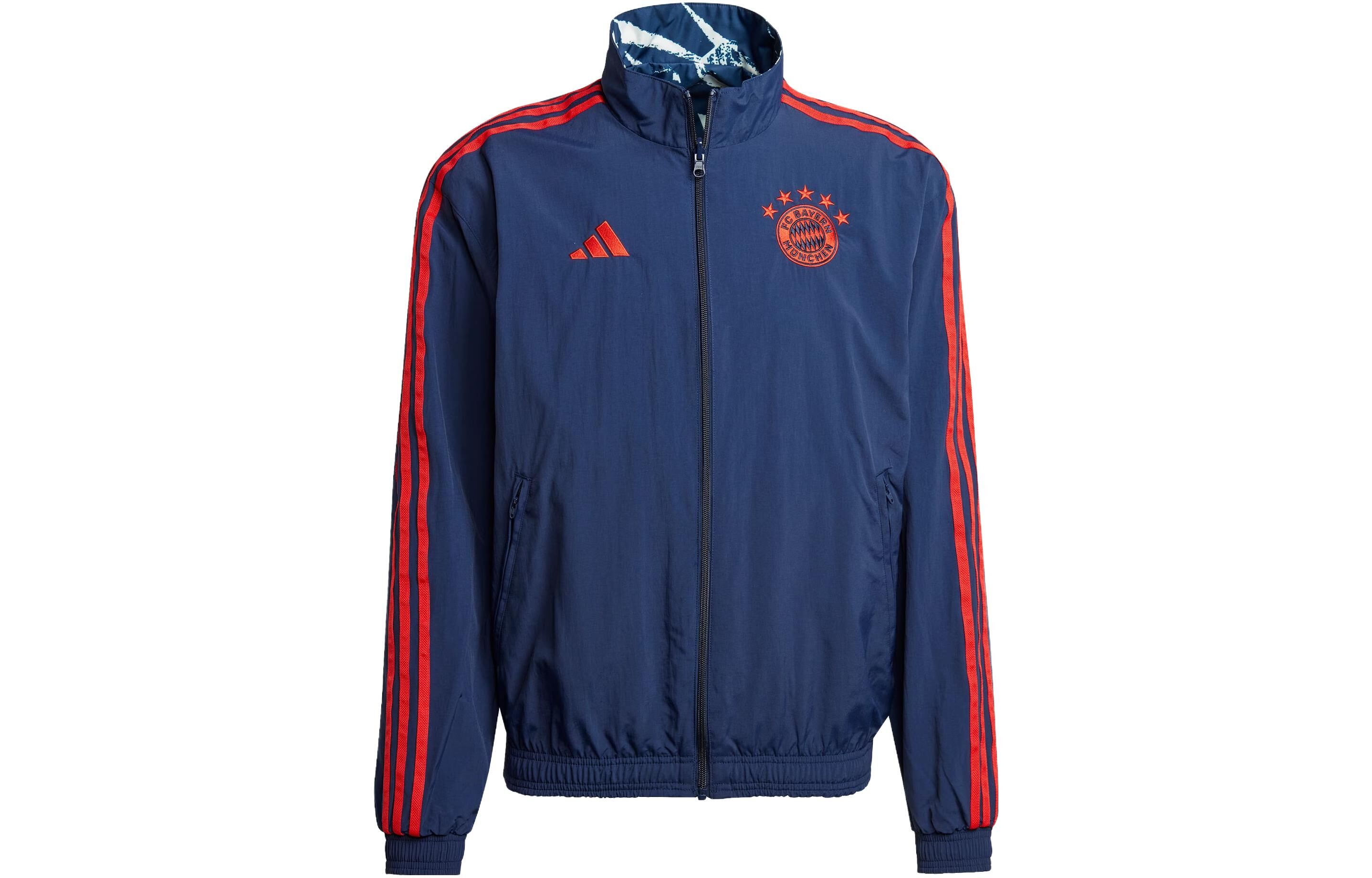 【代購】Adidas BayernFC Bayern Fc Bayern Anthem Jacket Retro Sports Stand Collar Jackets Men's Dark Indigo IP8316