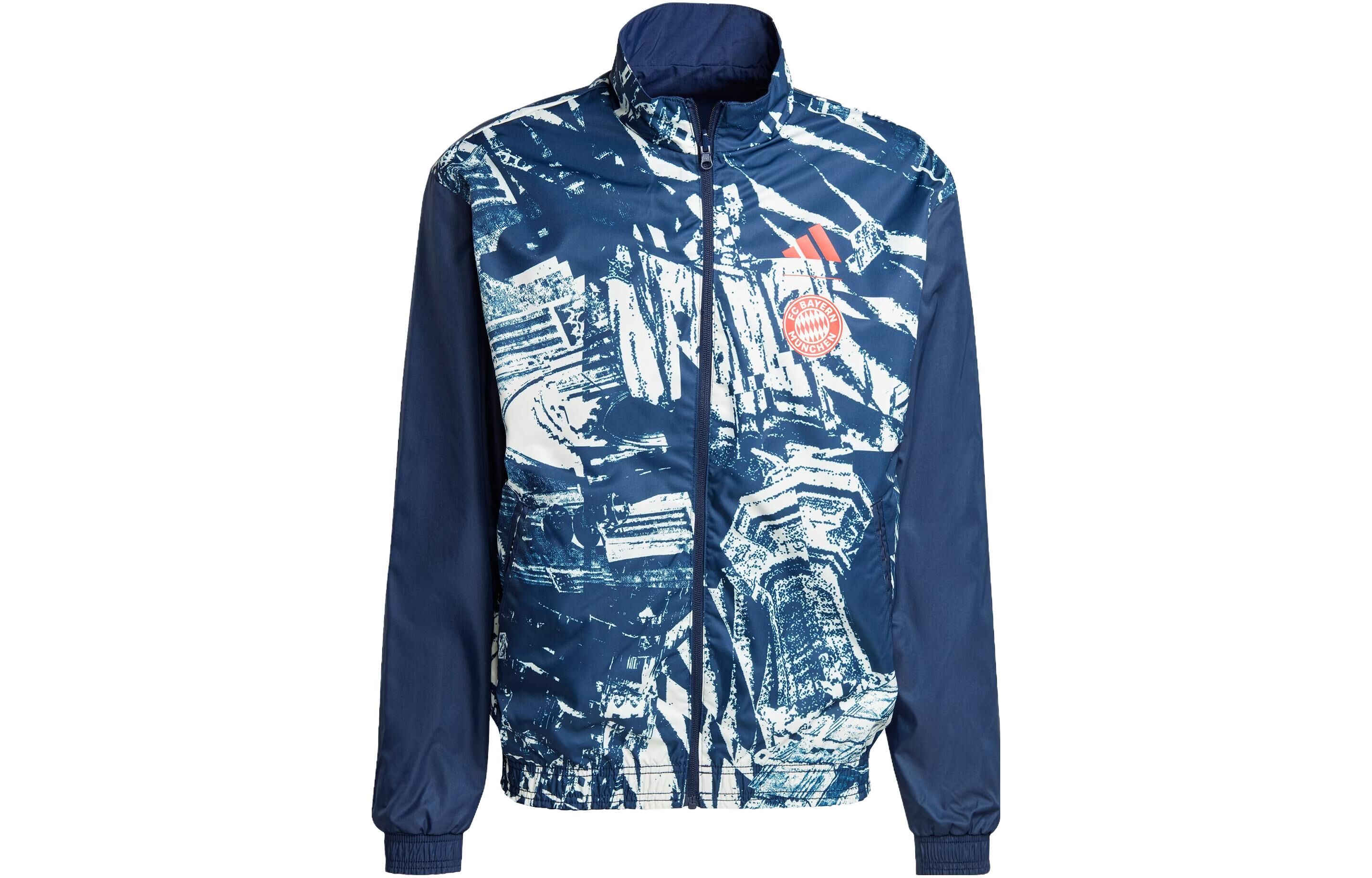 【代購】Adidas BayernFC Bayern Fc Bayern Anthem Jacket Retro Sports Stand Collar Jackets Men's Dark Indigo IP8316