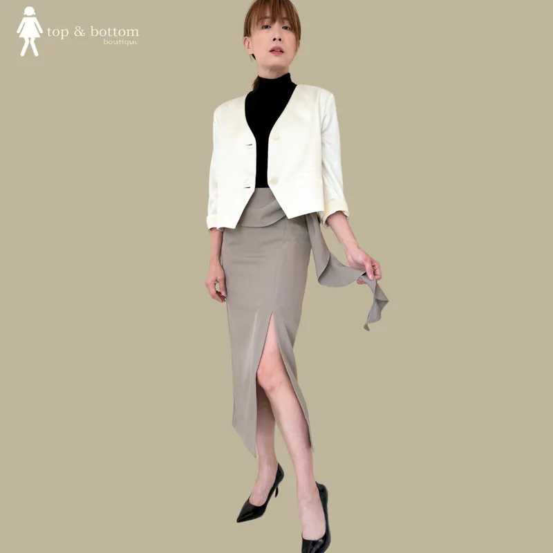 HIGH WAISTED FRILLS SLIT PENCIL SKIRT