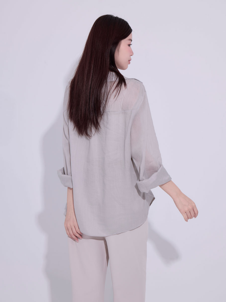 # OH!HER 涼感苧麻V領襯衫（50%萊賽爾）