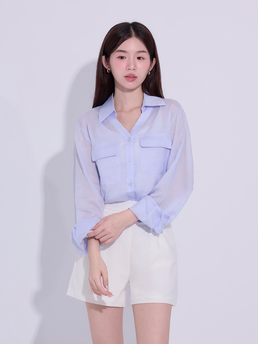 # OH!HER 涼感苧麻V領襯衫（50%萊賽爾）