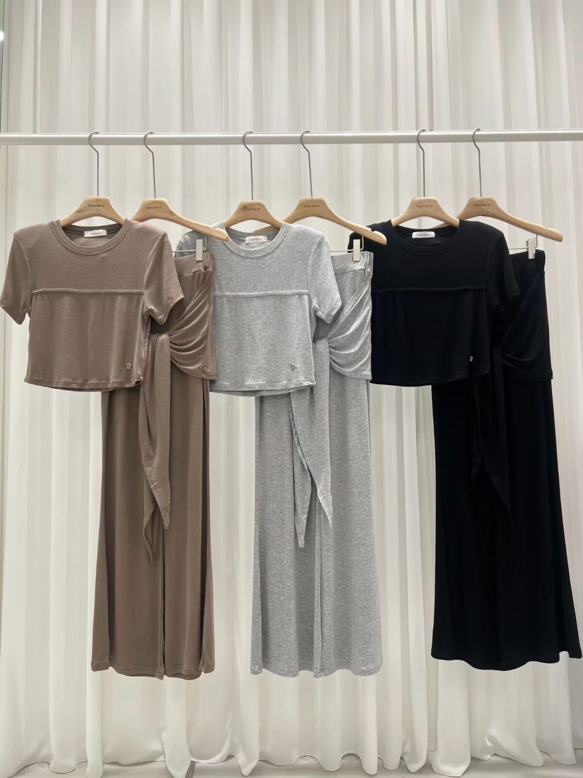 IS6426 短版上衣綁結長裙兩件套裝