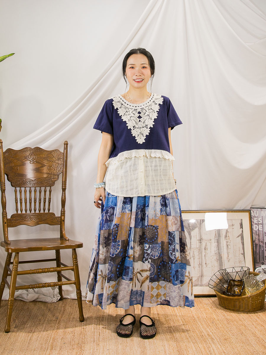 【SUMMER SALE】下擺扣鈕雪紡料．胸位棉LACE．COTTON料TOP【不設退換】